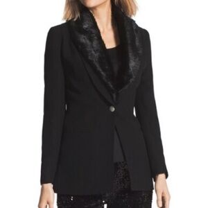 CHICO’s NWT Black Blazer With Faux Fur Collar Size 2 (size 12 standard sizing)